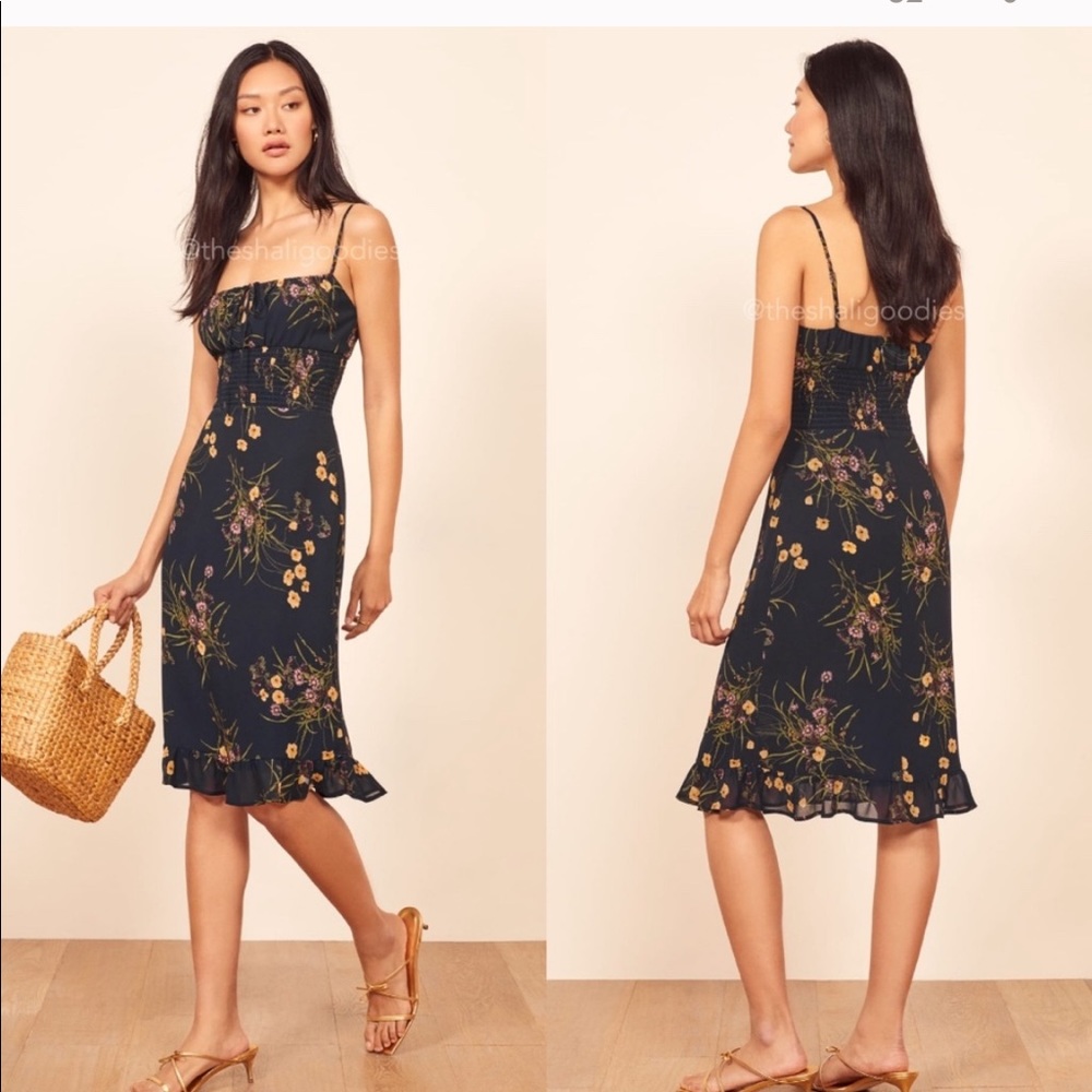 NWT REFORMATION Genie Floral Ruffle Midi Dress